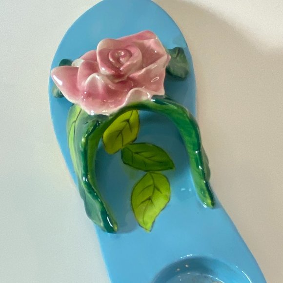 Ceramic Tea Light Candle Holder Summer Sandal Flower Bling - Picture 9 of 9